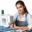 Seamstress girl working isolated on a white background