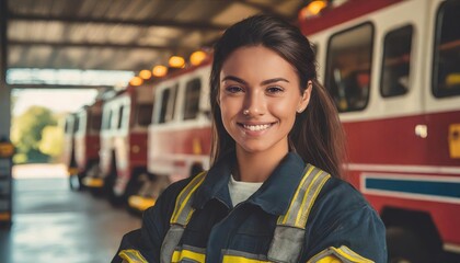 female firefighter, smiling