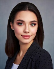 Wall Mural - beautiful young woman with clean fresh skin, on gray background 