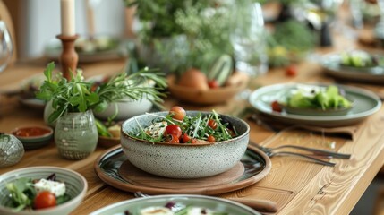 Wall Mural - Fresh Organic Garden Salad on Rustic Wooden Table