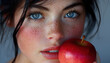 Eve biting into an apple in the garden of eden