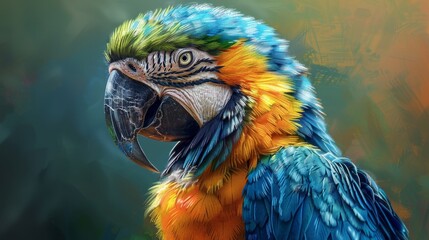 Wall Mural - A colorful parrot with a green and blue tail is perched on a branch