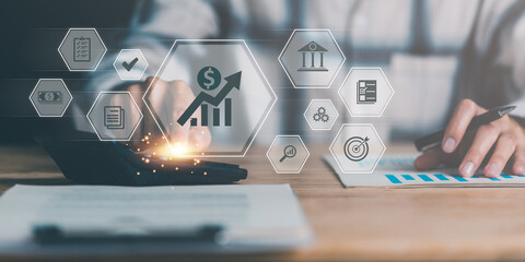 Aufkleber - statistical analyst using calculator to calculate and read reports, graphs and charts, business statistics ,Analysis and improvement of corporate strategy ,Statistics and Data Concepts