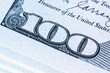 Macro image of  one hundred US Dollar bill. Close up. Business concept.