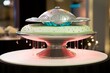 
A UFO-shaped cake takes center stage at a World UFO Day celebration, delighting guests with its whimsical design