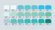 Aqua Color Guide Palette with Color Names. Catalog Samples Aqua with RGB HEX codes and Names. Metal Colors Palette Vector, Wood and Plastic Aqua Color Palette, Fashion Trend Blue Color Palette
