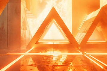 Triangular shape neon glowing laser futuristic sci-fi background, abstract 3d wallpaper concept illustration