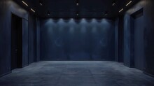 Empty Photo Studio With Sleek Blue Walls, Awaiting The Creative Touch Of Photographers.