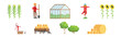 Farm and Ranch Rural Object with Greenhouse, Farmer, Corn Cob, Scarecrow, Sunflower, Hay and Tree Vector Set