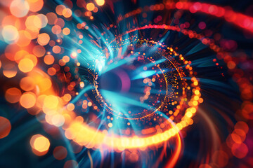 Wall Mural - Colorful spiral coil graphics on blue background, modern technology concept illustration background