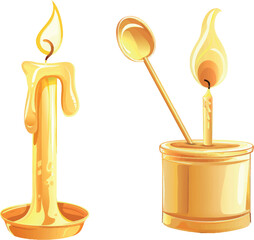 Poster - Cartoon candle snuffer. Gold safety tool replacing blowing out candles flame