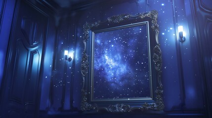 Wall Mural - Transform any space into a celestial sanctuary with this empty frame mockup against a starry night backdrop.