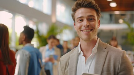 Poster - Smiling Professional Holding Tablet