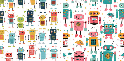 Robot pattern with cute colorful robots