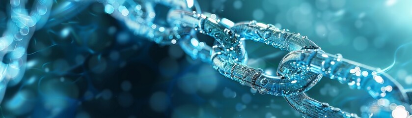 Linking digital chains on a blue background