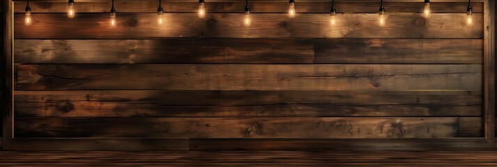 An elegant wooden wall illuminated by string lights giving a warm, rustic ambiance