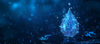 poly wireframe water drop on dark blue background