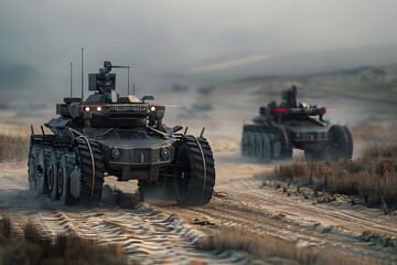 Wall Mural - digital representations of unmanned ground vehicles, showcasing their role in reconnaissance and pat