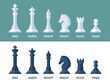A sleek vector illustration featuring a set of white and black chess pieces with labeled names