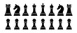 A complete set of chessboard pieces illustrated in a flat vector graphic style