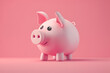 Cute piggy bank on pink background with space for text