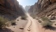 A dusty trail disappearing into the rocky canyons upscaled 10