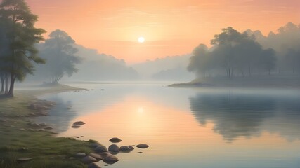 Wall Mural - hazy lakeside dawn