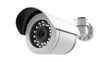 Modern surveillance camera isolated on white backdrop. Security equipment concept for safety systems. High-resolution digital eye for monitoring. AI