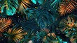 © RocknRoller Studios - Vibrant Retrowave Background with Tropical Plants. Trendy Wallpaper with Natural Foliage.