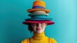 © 2D_Jungle - A customer attempts to balance a variety of hats on their head, each one representing a different role they play in their daily life, from parent to professional to party animal.