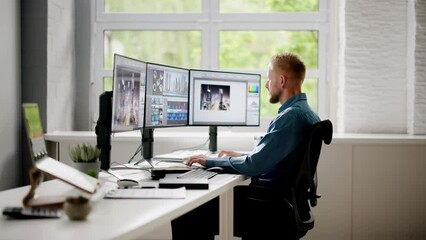 Fototapete - Video Editor Using Software For Edit