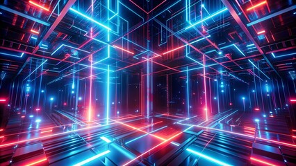 Wall Mural - A close up of a colorful background with a blurry effect, illuminated glowing lines, glowing lines, futuristic background, vibrant light leaks, neon glowing lines, modern nocturnal background.