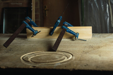 Old carpentry tools on the workbench