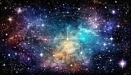 Wall Mural - Cosmic Exploration: Abstract Celestial Map Background Featuring Constellations and Astronomical Symbols, Inviting Viewers to Explore the Wonders of the Universe.

