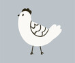 Cute hen walking, Scandinavian doodle style. Adorable funny chicken, farm bird. Feathered poultry. Scandi childish kids rural countryside flat vector illustration