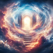 beautiful heavenly paradise cloudscape entering the pearly gates of heaven staircase to heaven castle in the sky