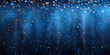 Shiny blue glitter rain draping down on black background, sparkling particles celebration background, for party, poster, greeting card, Christmas and award event
