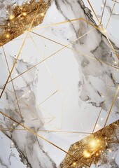 Wall Mural - Golden polygonal frame on white marble background