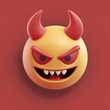 Devil Horns Emoji Icon Depict a devil emoji in 3D with red horns and a mischievous grin. The main color should be a soft yellow, AI Generative