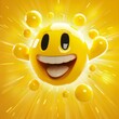 Ecstatic Jump Emoticon 3D Icon Illustrate a yellow emoticon with a huge smile, appearing as if it's jumping for joy, AI Generative