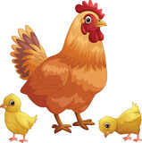 Fototapeta Pokój dzieciecy - Cartoon hen with her baby chicks