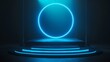 Glowing Blue Halo Podium A podium with a seamless, circular design radiating a soft blue neon glow, AI Generative