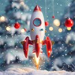 Holiday Rocket 3D Icon Depict a holiday-themed rocket, adorned with lights and ornaments, AI Generative