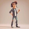Music Lover Man Depict a 3D cartoon of a casual Caucasian man listening to music on headphones, AI Generative