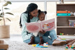 © peopleimages.com - Home, baby and mother reading a book, relax and bonding together with happiness, learning and storytelling. Development, family and single parent with baby, mama and kid with fairytale and language