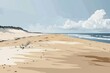 Simple cartoon serene beach with copy space