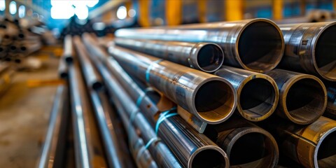 A pile of pipes in a factory.