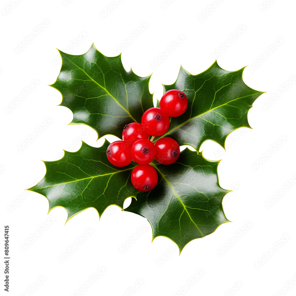 holly leaves with berries isolated on transparent background Stock ...
