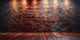 Fototapeta Przestrzenne - empty room with  wooden floor with spotlight on brick wall background, 