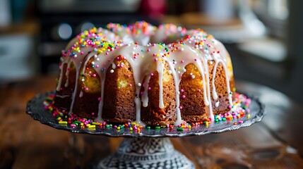 Wall Mural - Celebration funfetti pound bundt cake with sprinkles and sugar glaze